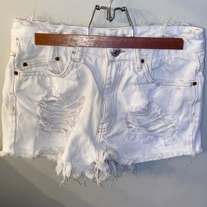 Fringe White Jean Shorts